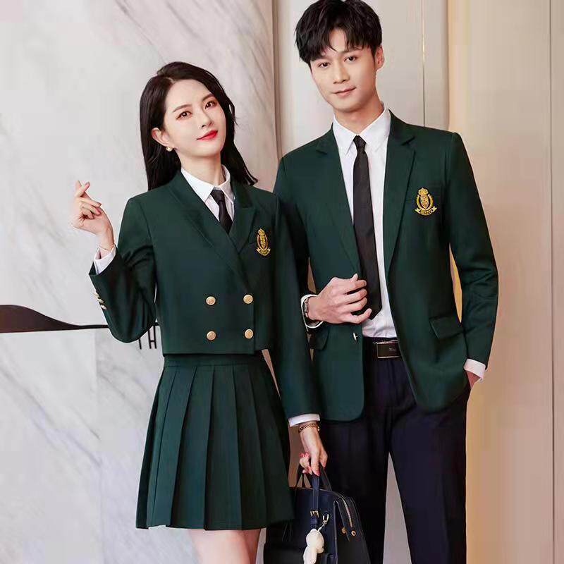英伦风时髦西装套装春秋男女同款学院风洋气减领JK制服西服两件套