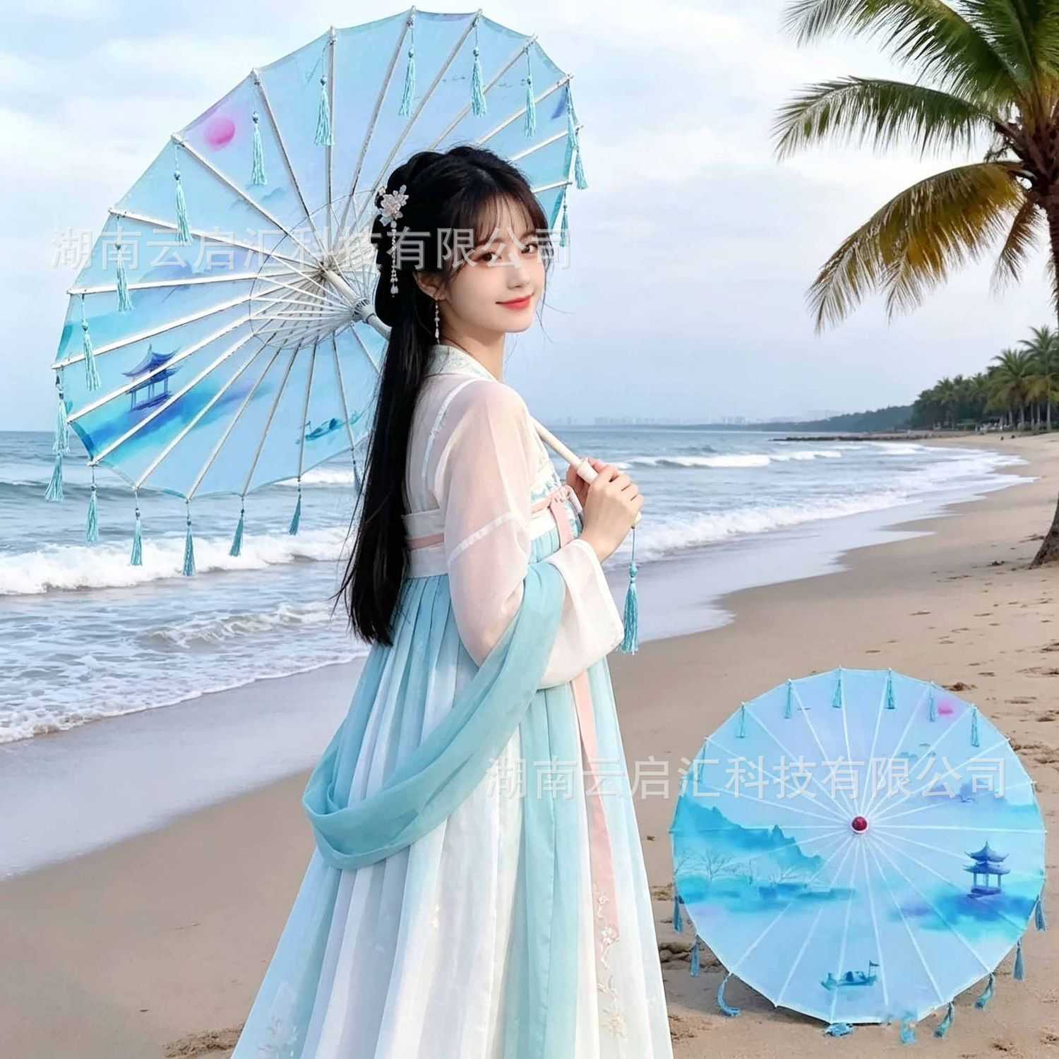 印花绸布流苏古风伞|汉服拍照