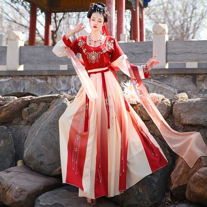 汉服女风坦领三件套仙气飘逸齐腰