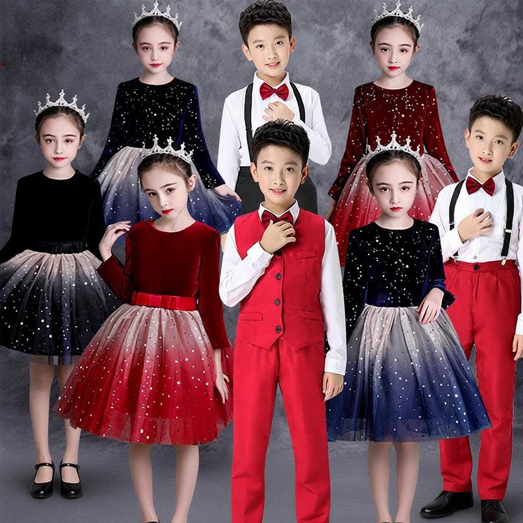 儿童合唱演出服中小学生朗诵主持