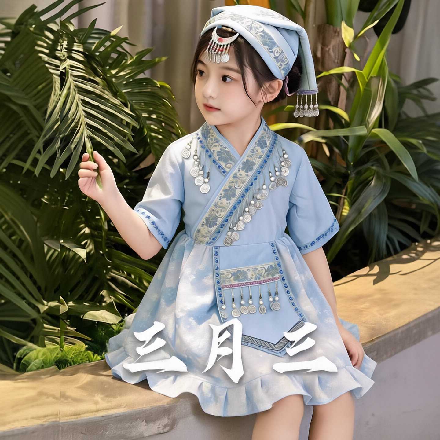 新款广西三月三交领壮苗族女童含