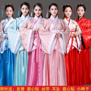 古装汉服女贵妃公主裙演出服舞蹈汉唐曲裾表演服仙气古风红色套装