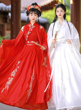 汉服女魏晋风红色婚服古装交领