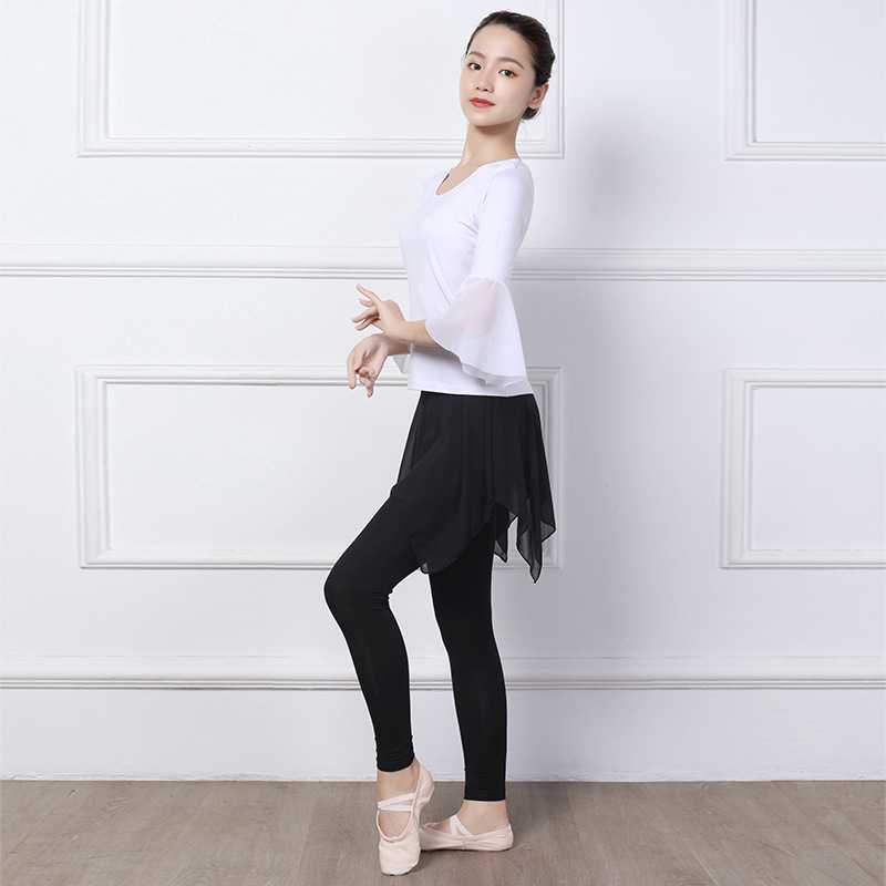 舞蹈服套装女拉丁裙裤成人纱袖大