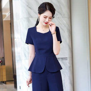 气质珠宝店工装酒店前台工作服阔腿裤夏季职业套装女短袖