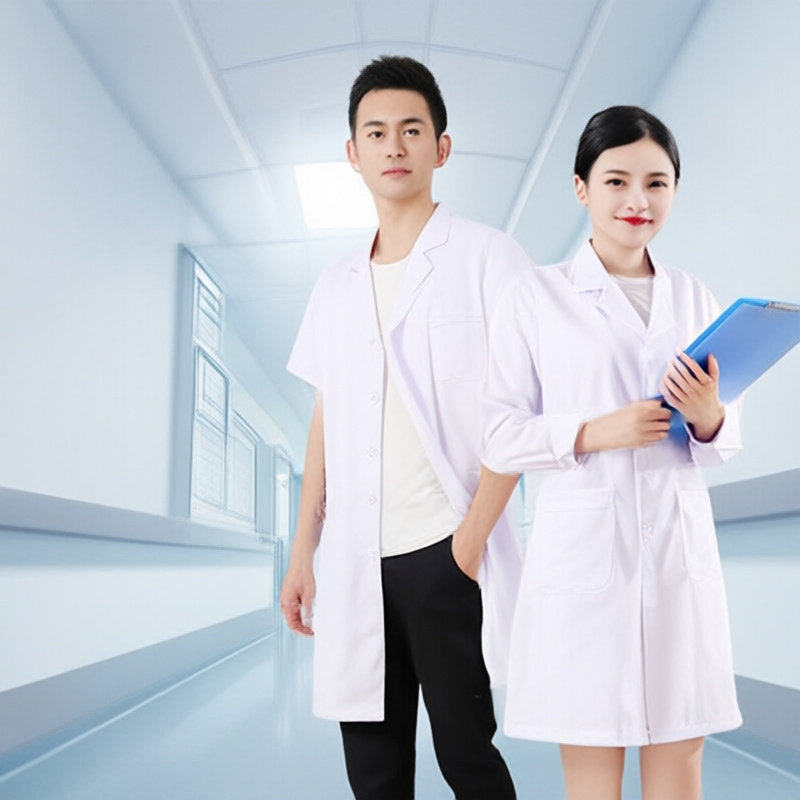 春秋长袖白大褂医师服男女通用含
