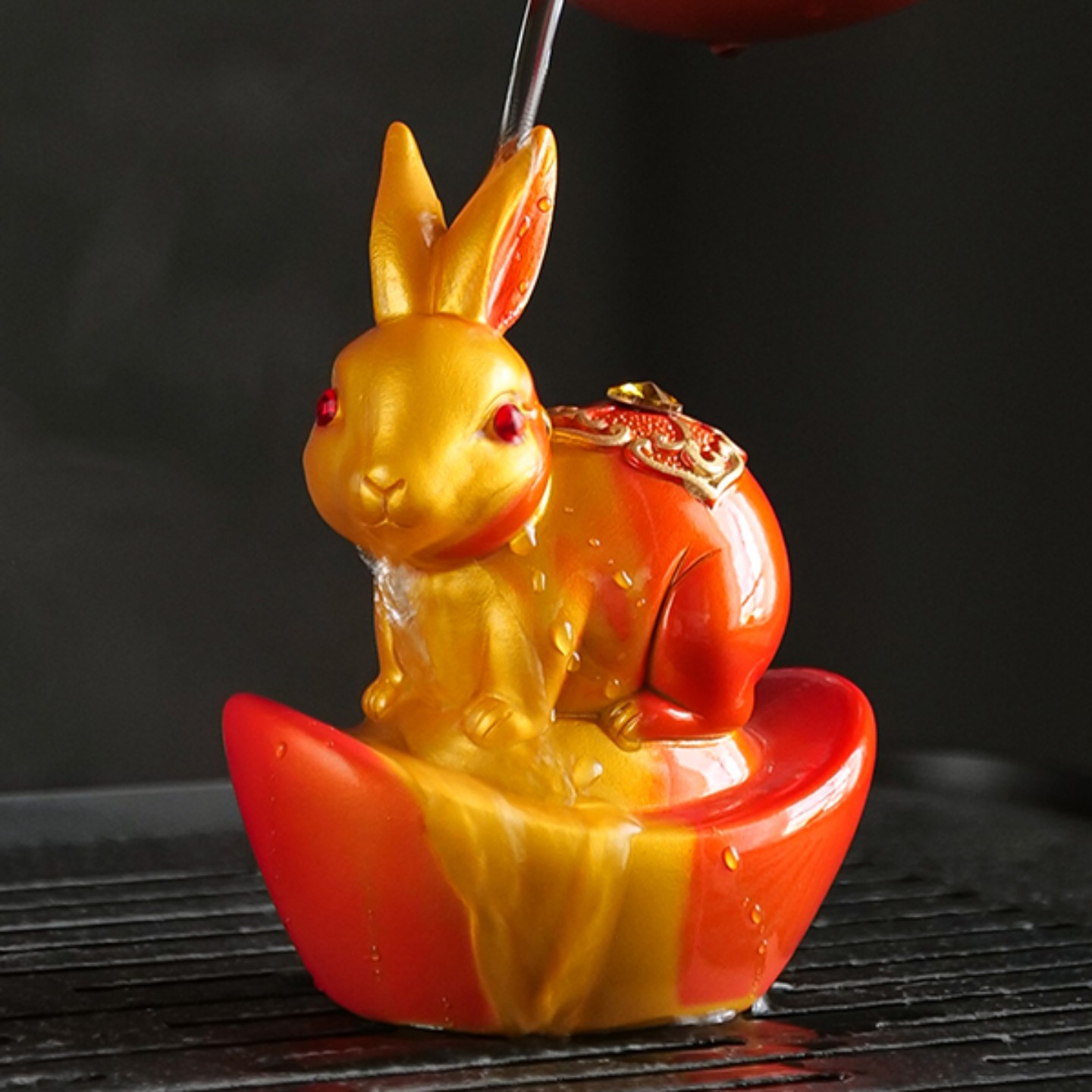 变色茶宠钱兔似锦兔子摆件