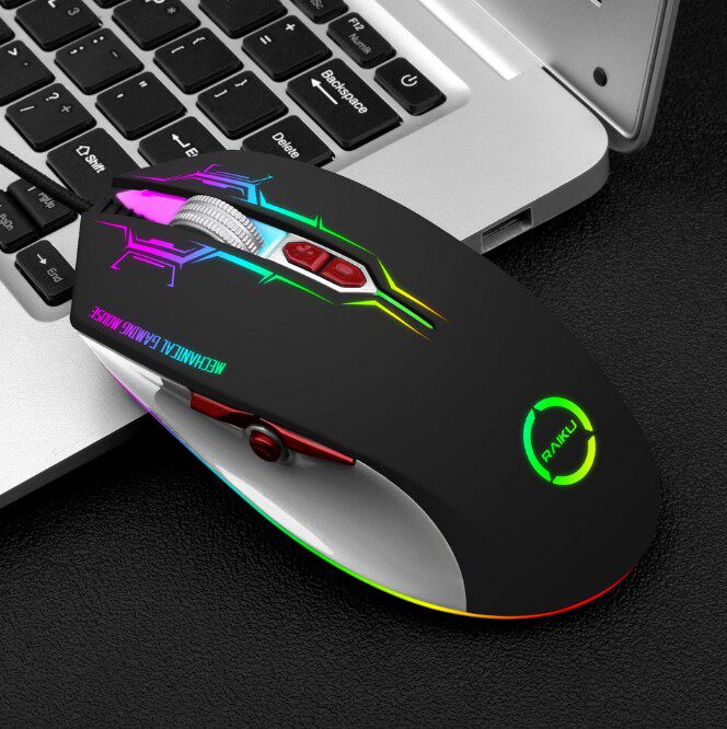 MOBA FPS 온라인 게임에 적합한 RAIKU 8버튼 6레벨 매크로 정의 RGB 유선 게이밍 기계식 마우스