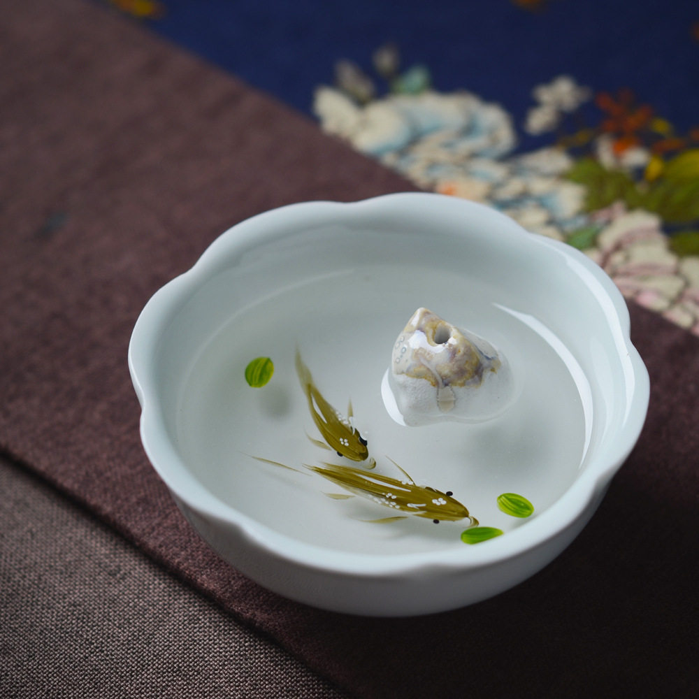 陶瓷香器线香插香插茶台摆件香托香座中式香道中国风家用游鱼戏水