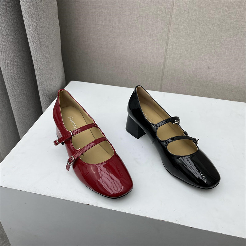 品牌撤柜女鞋2023春款真皮方头浅口时尚百搭软皮搭扣玛丽珍单鞋