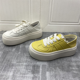 2026春夏新款真皮女鞋学院风厚底细带休闲鞋百搭简约减龄小白鞋女