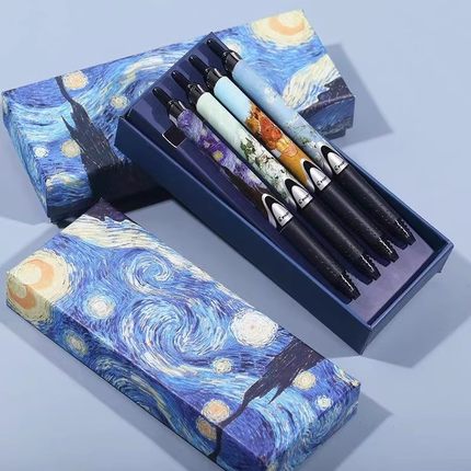 PILOT百乐BXRT-V5按动式速干中性笔梵高限定DIY贴纸可换替芯水笔