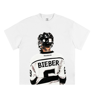 TEEPRINT 贾斯汀比伯头盔短袖水洗做旧重磅美式BIEBER直喷人像T恤