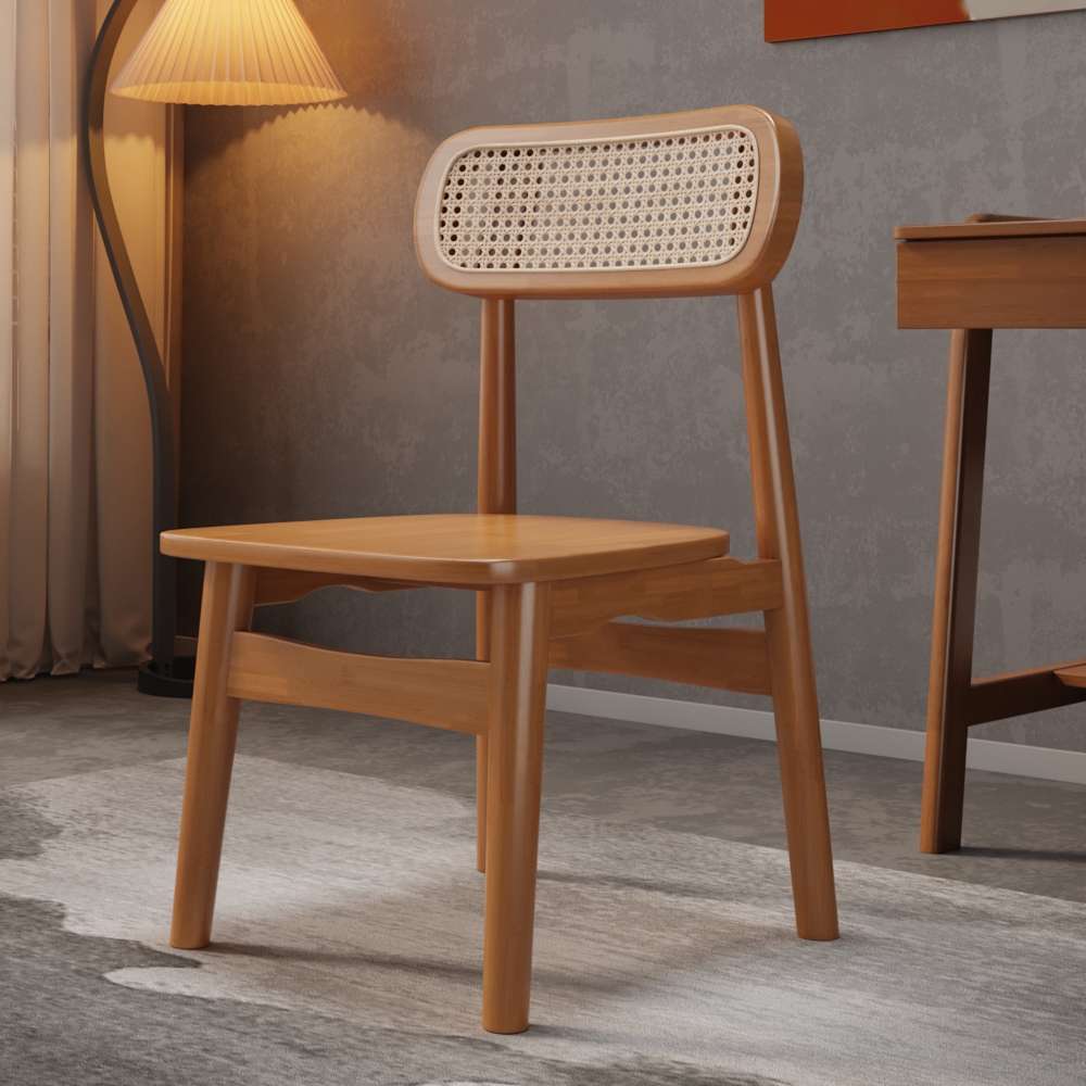 实木餐桌椅靠背餐椅北欧藤编中古休闲餐厅家用设计简约咖啡精品藤