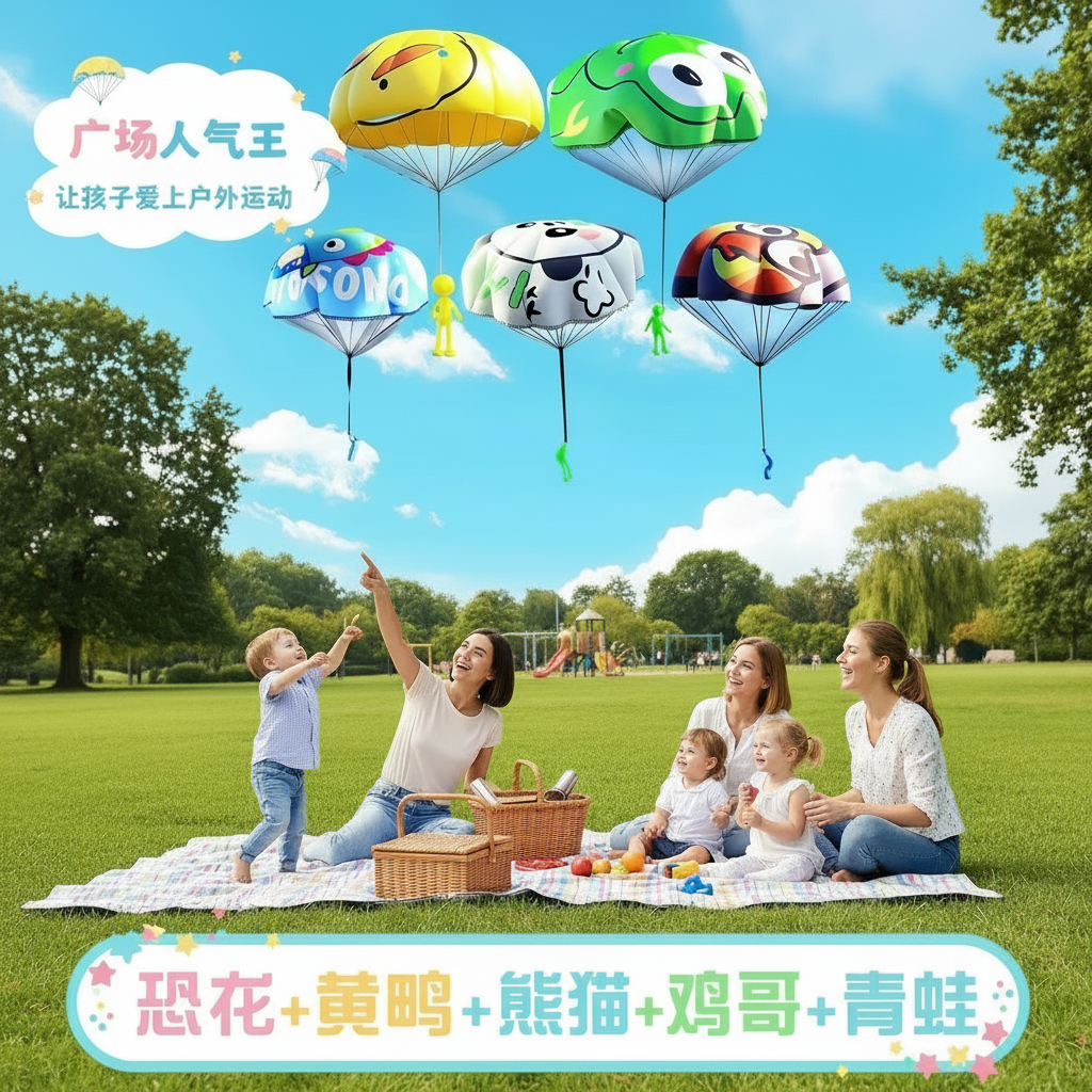 儿童小黄鸭手抛降落伞幼儿园吃鸡空投户外游戏小道具户外运动玩具