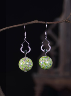 耳环耳饰纯手工非遗大漆珠子镶嵌欧珀配925银生日节日送友礼品