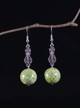 耳环耳饰纯手工非遗大漆珠子镶嵌欧珀配925银生日节日送友礼品