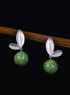 耳环耳饰手工非遗大漆珠子镶欧珀配铜镀厚银蝴蝶生日节日送友礼品