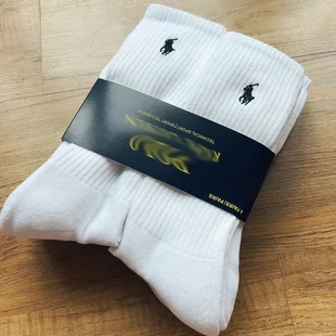 高筒小马休闲袜涤棉黑白运动POLO速干运动男袜袜子拉夫男士 毛巾底