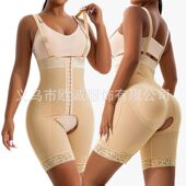 外贸带肩带开裆塑身裤 排扣收腹束腰美体假屁股吊带连体丰臀裤