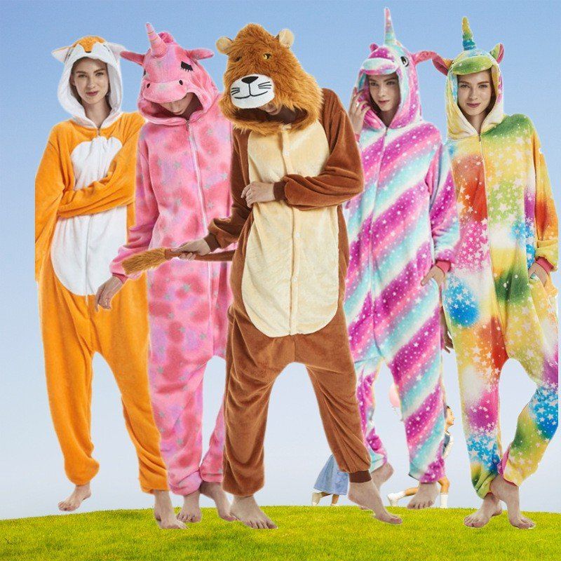 动物连体睡衣成人秋冬法兰绒熊猫恐龙男女三角龙狮子星空连体