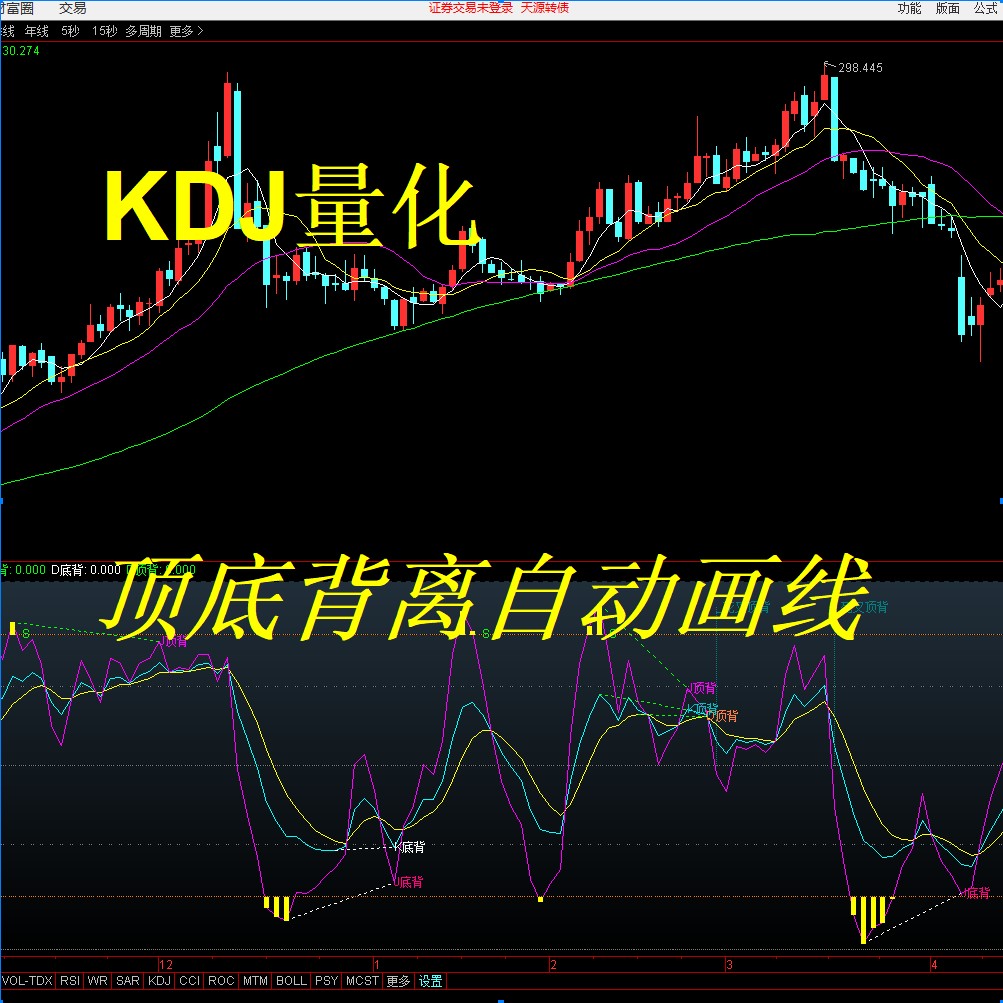 通达信指标公式源码〖KDJ量化〗副图指标 顶底背离自动画线