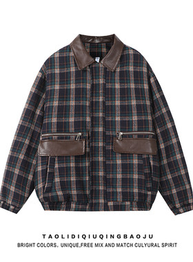 逃离地球复古格子棉服外套