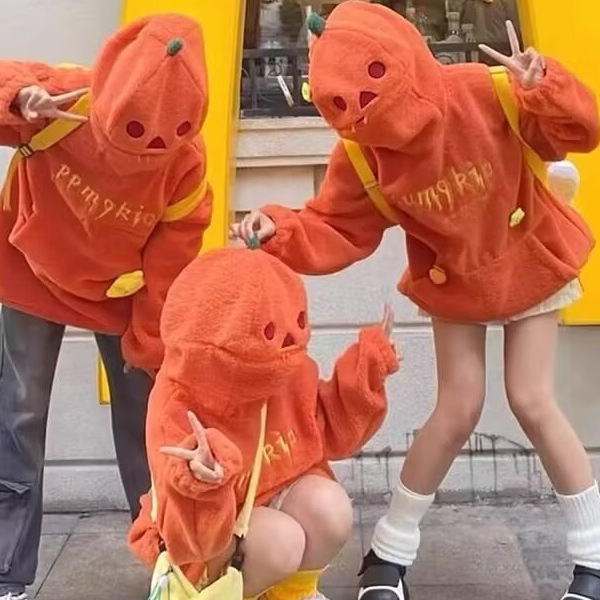 万圣节搞怪南瓜头连帽卫衣