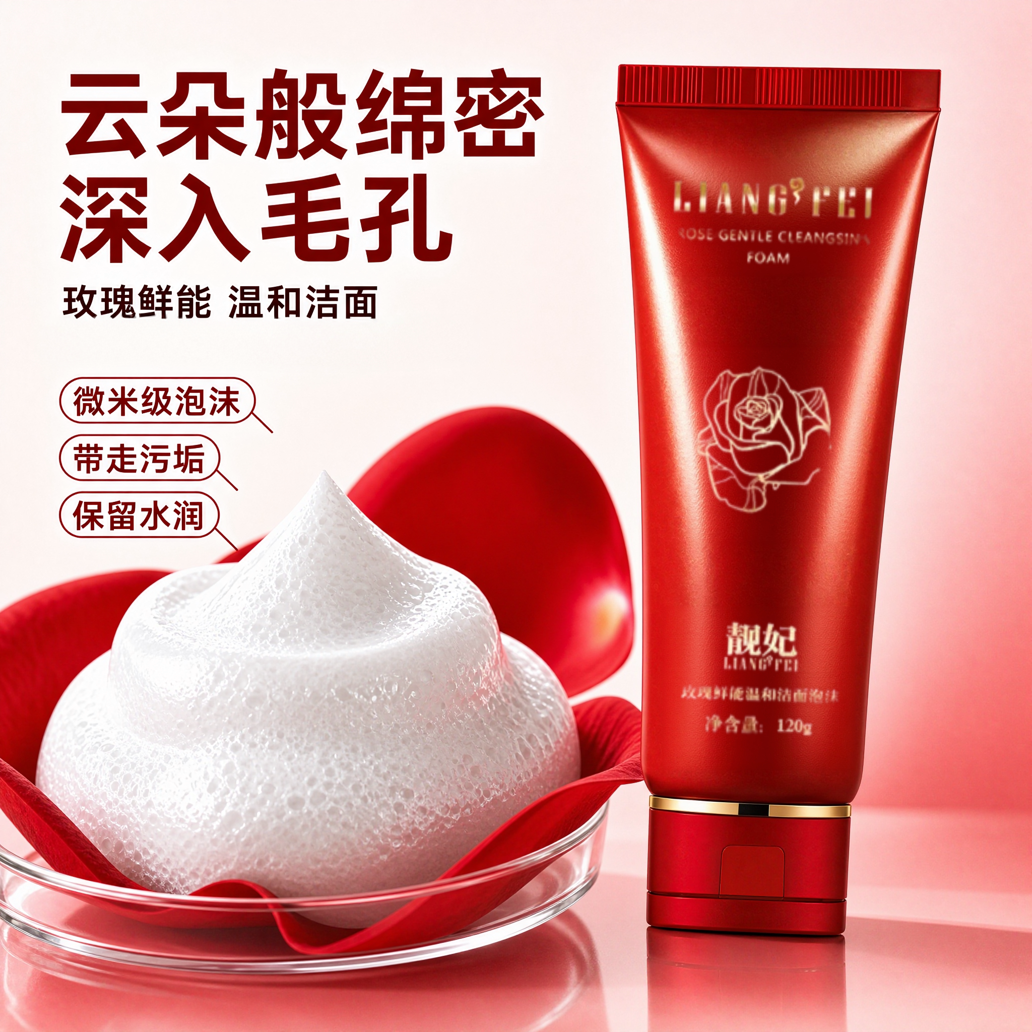 靓妃玫瑰鲜能温和洁面泡沫氨基酸保湿温和净透洁面乳任何肤质