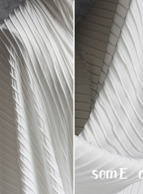 柔软白色流线立体条纹肌理弹力压褶皱艺术时装diy设计师服装面料