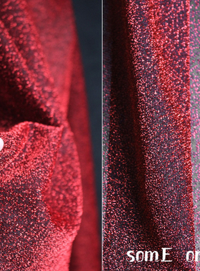 双层网纱糖果红色不规则钻石闪光布料 礼服背景设计师创意布料