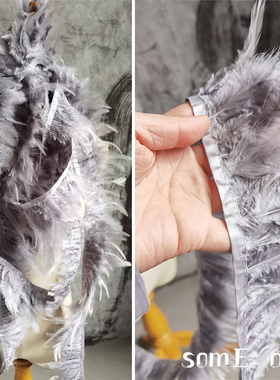 时尚肌理银灰真的鸡毛面料 diy自然环保轻薄款艺术时装服装布料