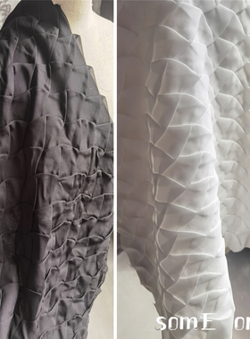 黑白色车内饰褶皱 手工雪纺编织立体重肌理服装几何编织改造面料