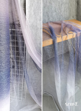 新款深海寻梦蓝色渐变撒银烫金设计师面料闪粉星河裙背景女布料