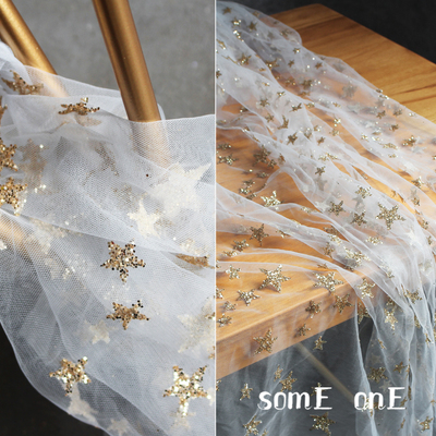 金色五角冰川之星烫金烫点网纱 晚礼服舞台背景服装婚庆设计面料