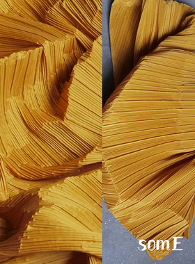 三宅一生拉直量土黄色 压褶硬挺造型艺术时装仿棉麻化纤设计师布