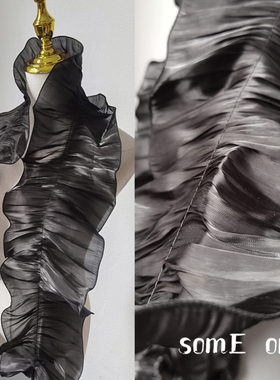 丝缎大黑色花边反光大花边布单层立体裙边袖口手工diy设计师铺料