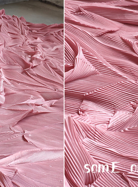 不规则褶皱三宅一生百叶乱褶皮红色布料 设计师特殊造型肌理面料