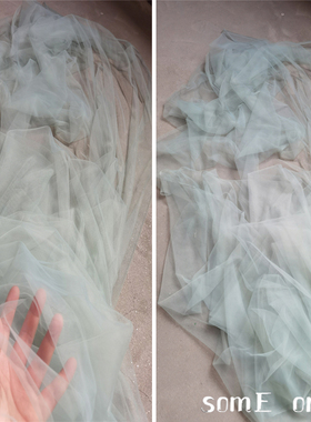 青绿灰色网纱网纱 造型设计婚庆场景布置头纱婚纱礼服肌理感面料