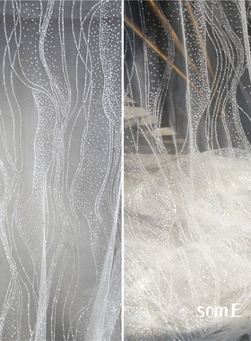 设计师白色烫金烫点洒金闪亮洒金亮片网纱婚庆网纱礼服设计师面料