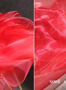 高密火红色加密光感欧根纱网纱布料 顺滑舞蹈裙纱服装设计师面料