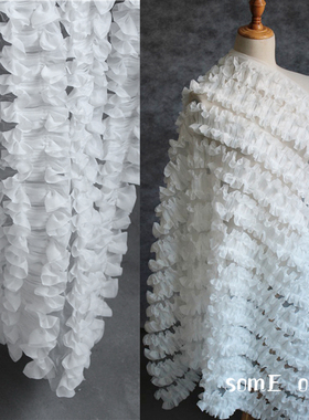 设计师面料 白色网纱蝴蝶结形刺绣蕾丝花纹透视礼服连衣裙布料