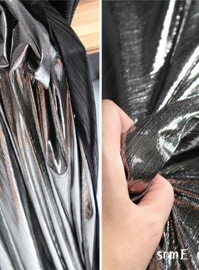 原创设计师面料 银黑色烫金拉丝闪光布条纹肌理布料 创意服装面料