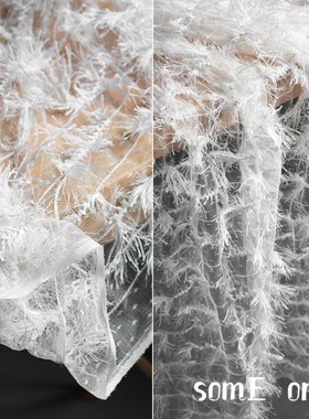 洁白色流苏柳絮飞扬绣花网布 立体花蕾丝花服装DIY手工设计师布料