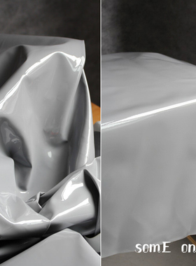 亮面皮革亮皮针织无弹PU仿皮料 高端暗灰色镜面皮革设计师面料