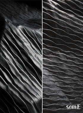 设计师面料 龙身纹理黑色皮革肌理防水夹克油光复古服装秋冬布料