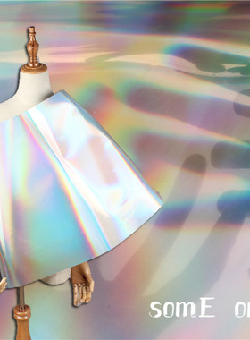 幻彩镜面银灰色tpu设计师面料 镭射七彩荧光服装包袋防水创意布料