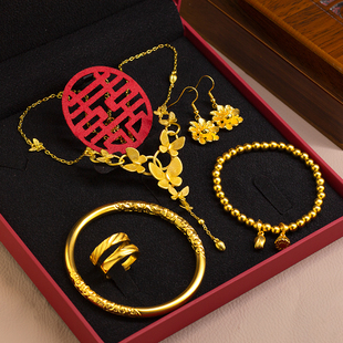 婚嫁五金套装一路生花项链镀三金道具古法传承卷草纹手镯两世手链