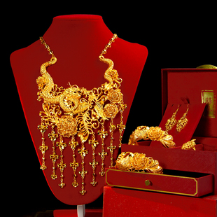 新款仿金结婚五金龙凤流苏项链女新娘订婚假五金摆件假三金套装