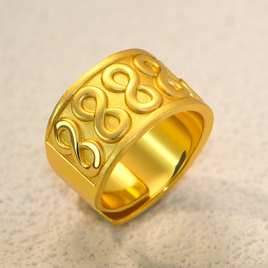 沙金锤纹宽面闭口情侣对戒